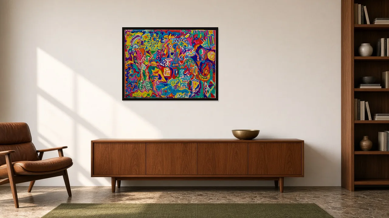 So Many Things hanging in a mid-century modern living room