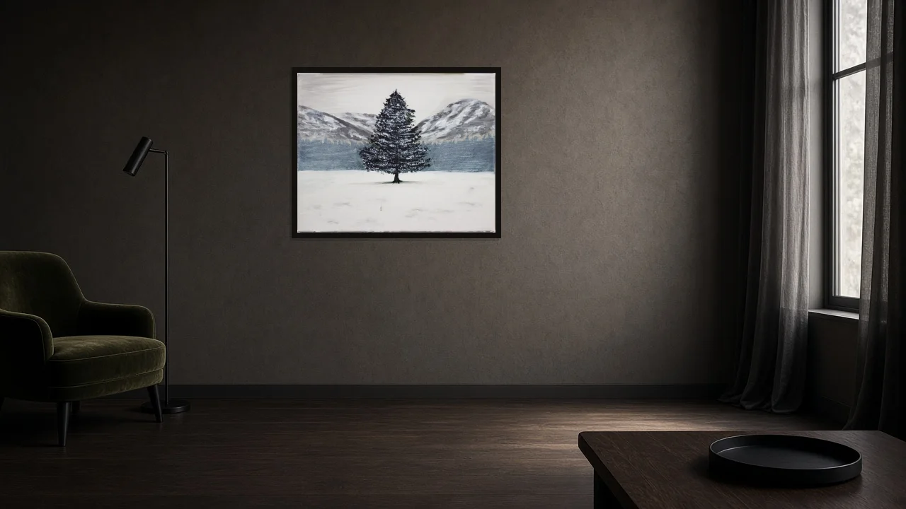 Lonely Tree hanging in a moody contemporary lounge